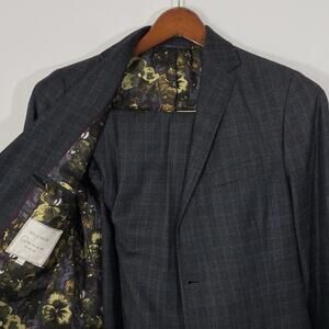 Billy Reid Charcoal & Blue Plaid Silk Lined Suit 38R Pants 30 X 29.5 (+2”)